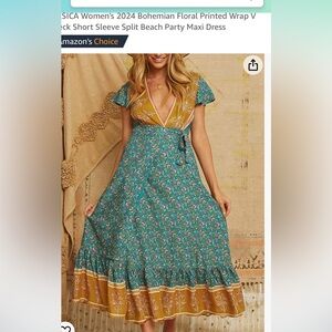 Amazon bohemian floral wrap dress